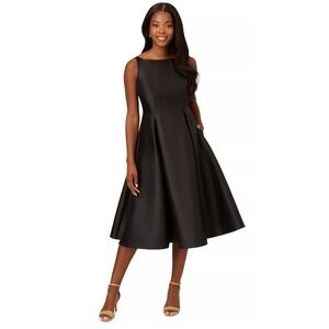 NWT ADRIANNA PAPELL Sleeveless Mikado Fit And Flare Midi Dress With V-Back